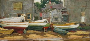 Hamilton Easter Field (1873-1922), "Cove Dories," c. 1915, oil on canvas, 9x19 in., #1999.14.2, gift of Barbara Hilty, 1999