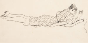 Alexander Brook, "Peggy Bacon in Checkered Dress with Glass,"